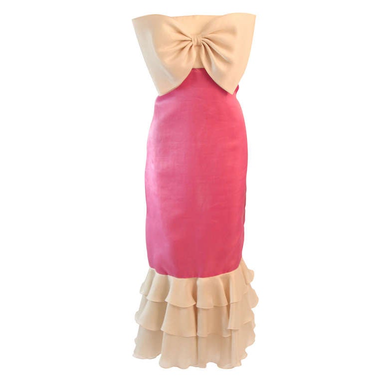 Creeds Pink and Cream Strapless Cocktail Dress with Bow