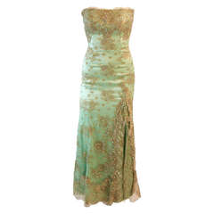 Sensational Aqua Baracci Lace and Rhinestone Gown