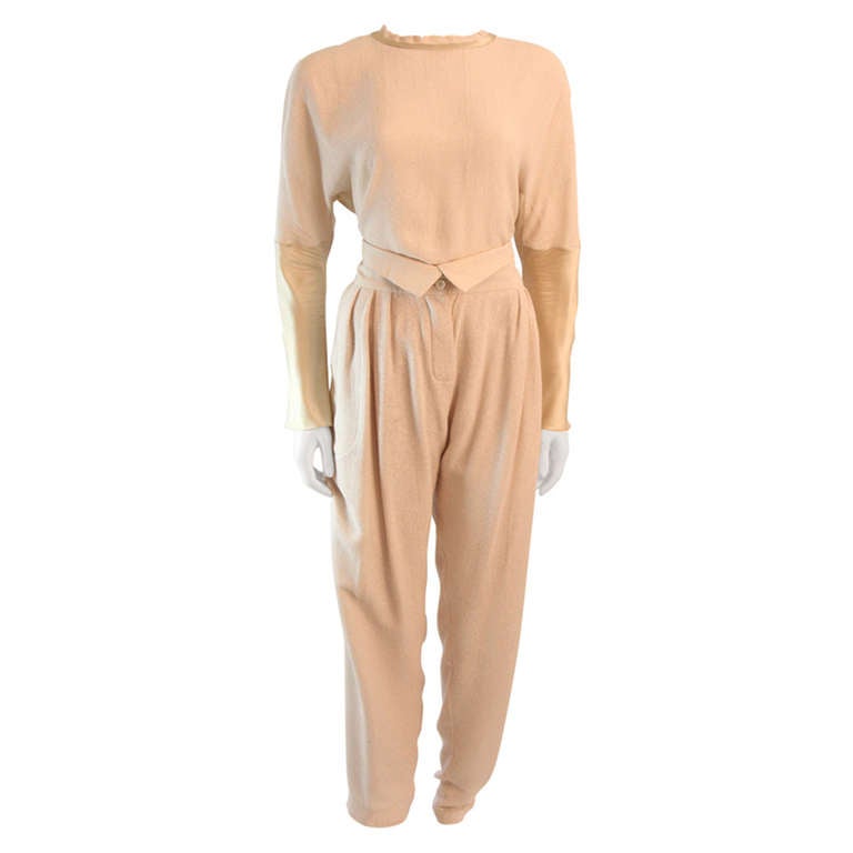 Chloe Silk Dolman Sleeve Top & High Waist Trousers Two piece Ecru Set 42 40