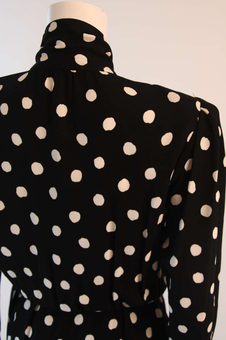 80's Yves Saint Laurent Rive Gauche Polka Dot Tie Neck Secretary Dress Size 42 5