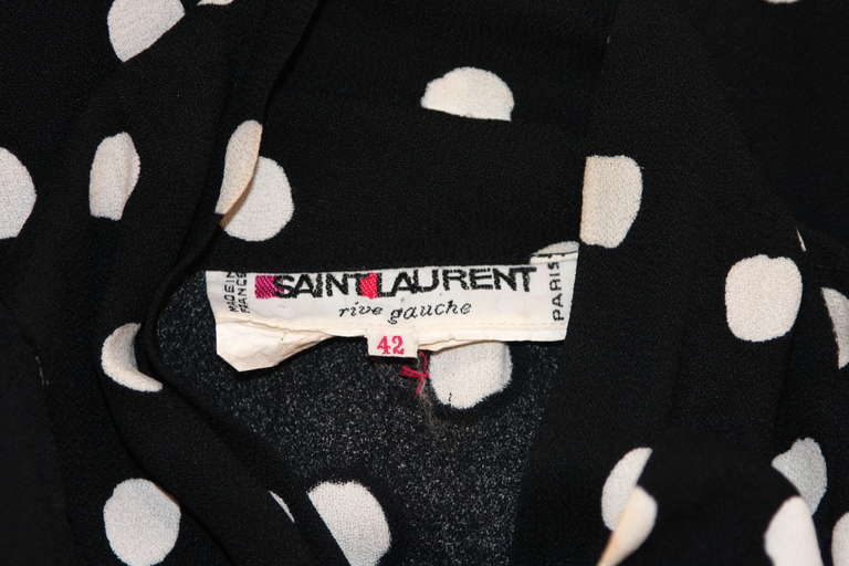 80's Yves Saint Laurent Rive Gauche Polka Dot Tie Neck Secretary Dress Size 42 6