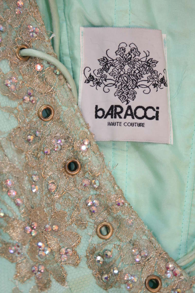Sensational Aqua Baracci Lace and Rhinestone Gown For Sale 1