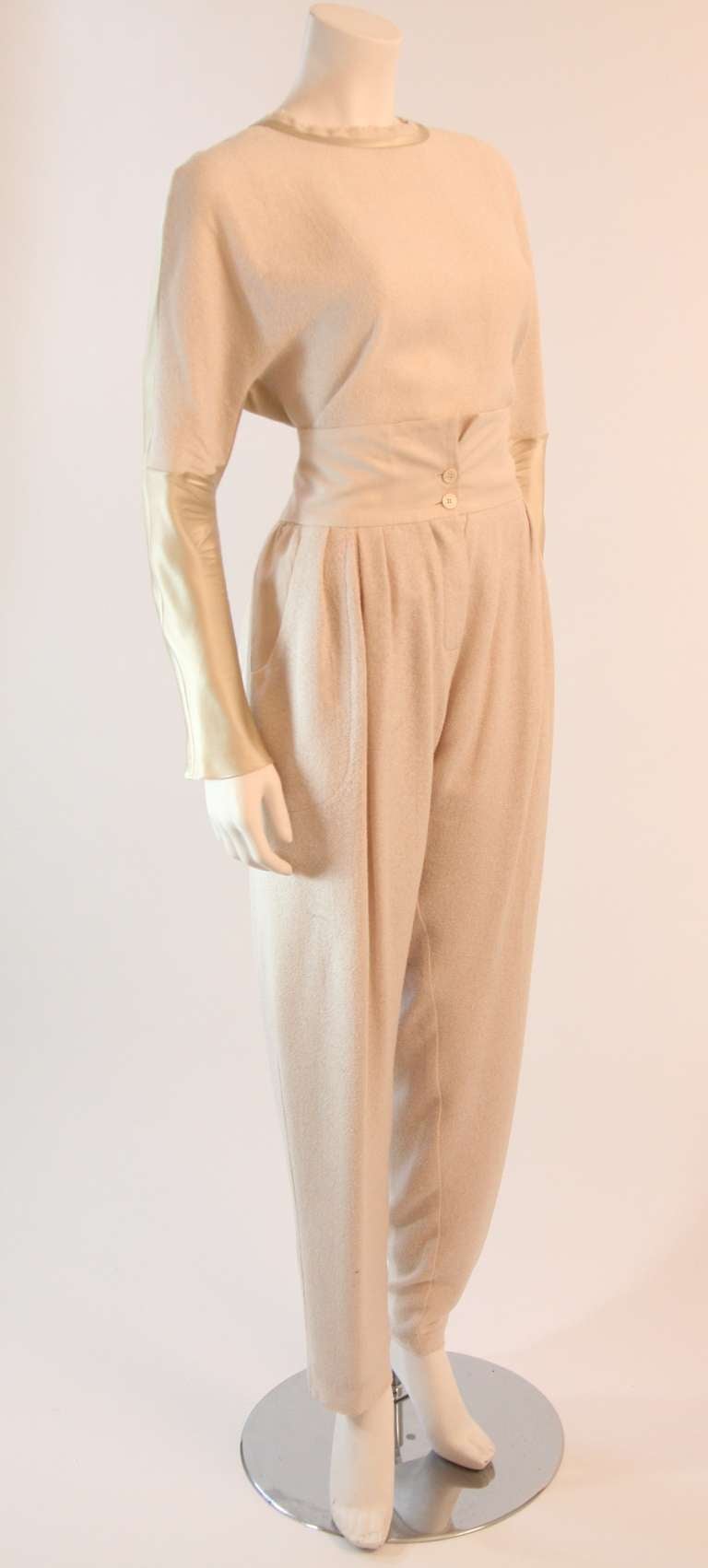 Women's Chloe Silk Dolman Sleeve Top & High Waist Trousers Two piece Ecru Set 42 40