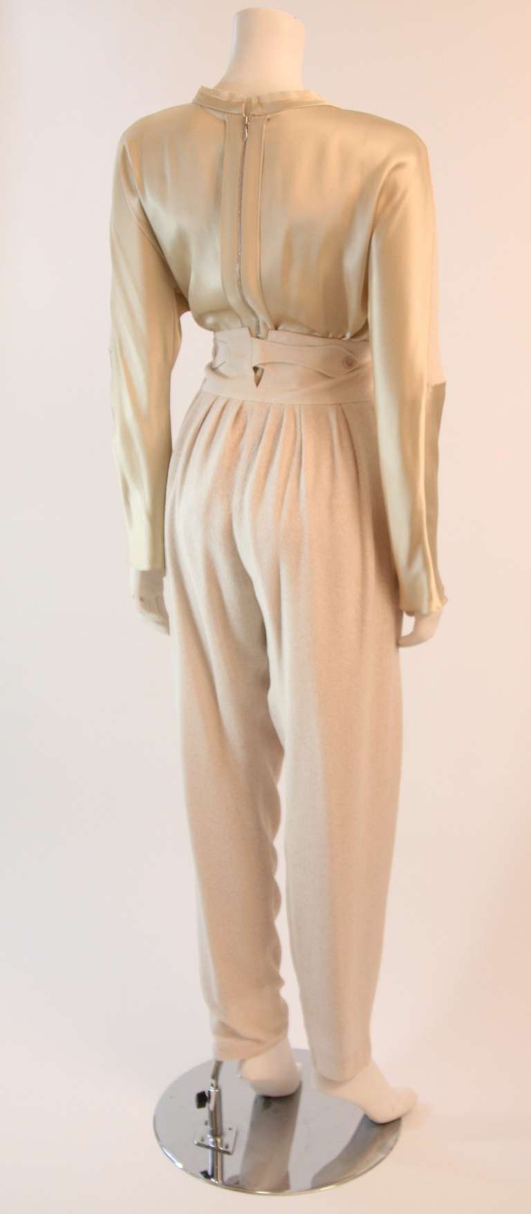 Chloe Silk Dolman Sleeve Top & High Waist Trousers Two piece Ecru Set 42 40 1