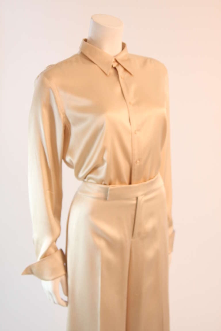 Ralph Lauren Black Label Cream Silk Suit Set Size L In Excellent Condition In Los Angeles, CA