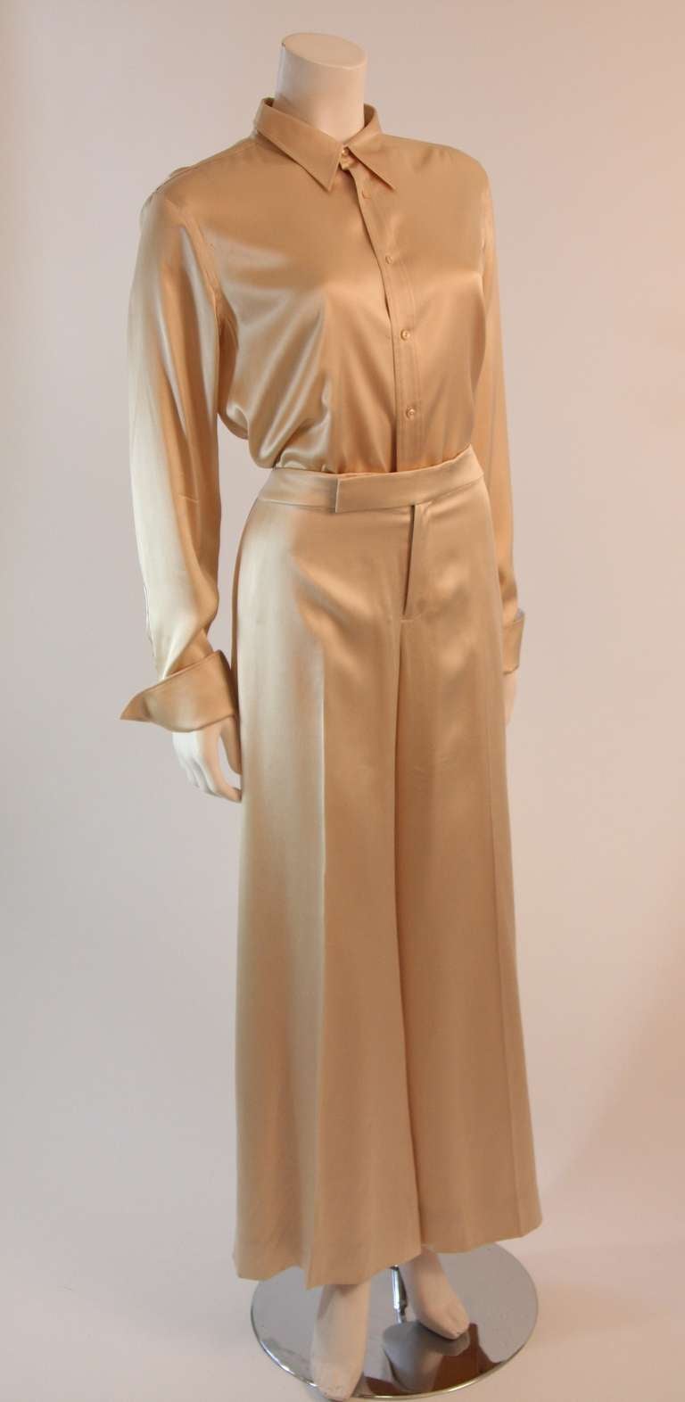 Women's Ralph Lauren Black Label Cream Silk Suit Set Size L