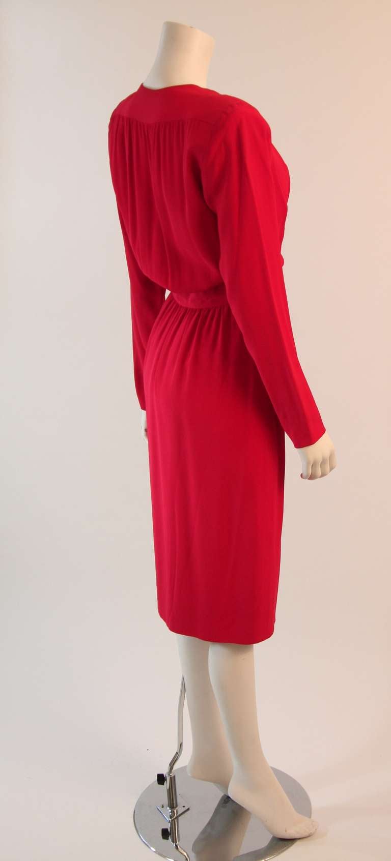 Yves Saint Laurent Deep Plunging Cardinal Red wrap waist Dress Size 36 2