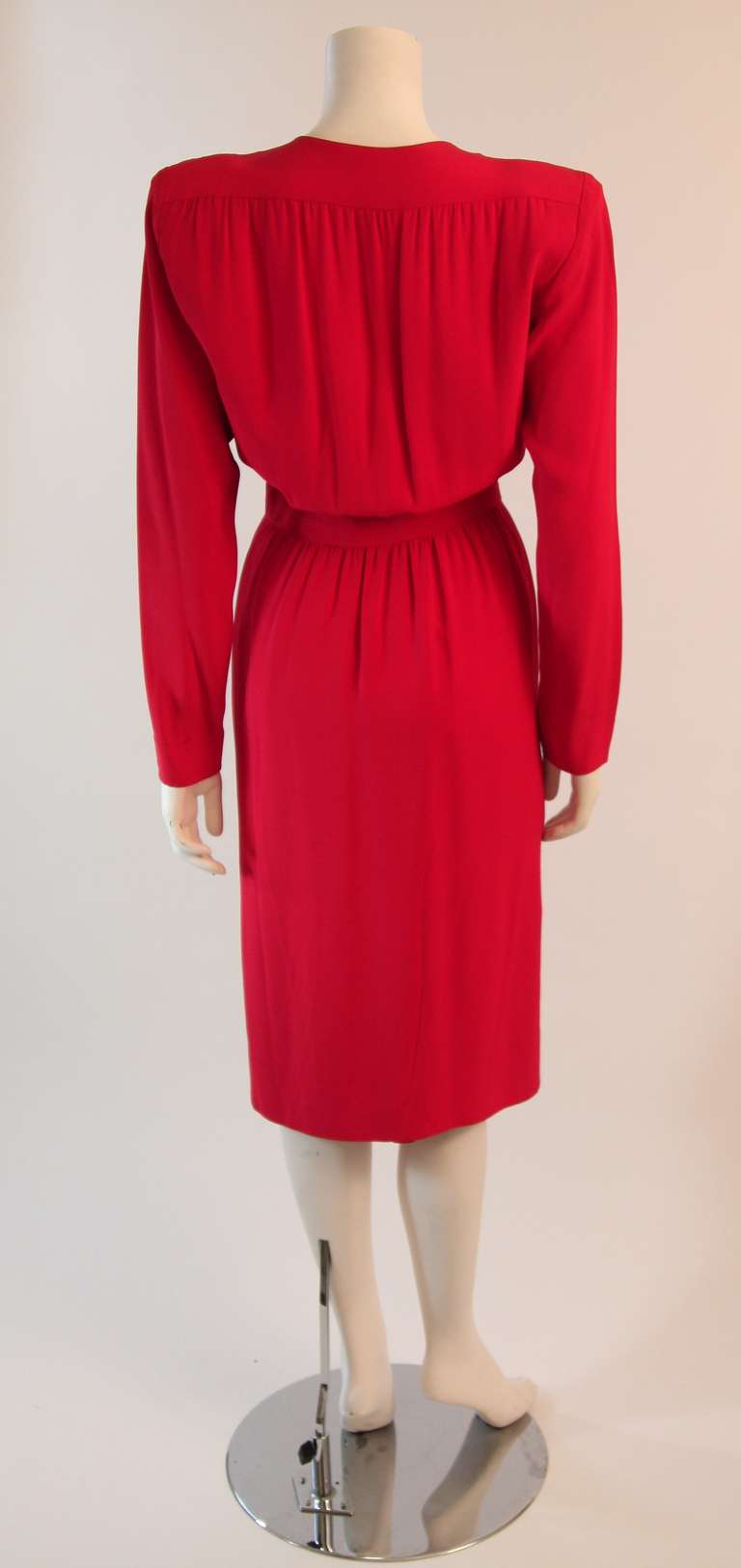 Yves Saint Laurent Deep Plunging Cardinal Red wrap waist Dress Size 36 3