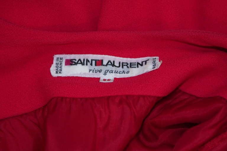Yves Saint Laurent Deep Plunging Cardinal Red wrap waist Dress Size 36 4