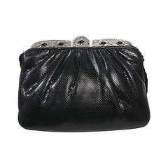 Judith Leiber Embellished Black Lizard Evening Purse with Metal Frame 8