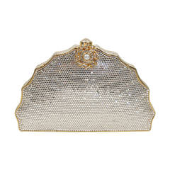 JUDITH LEIBER Classic Pave Rhinestone Minaudiare  with Chain Strap & Gold Detail