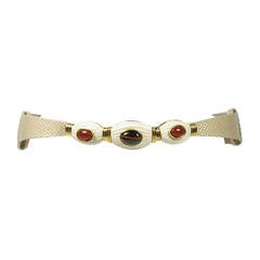 Judith Leiber Cream Snakeskin Belt with Tigers Eye Buckle Detail