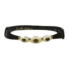 Judith Leiber Brown Leather Belt with Tiger's Eye and Bone Details