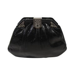 Judith Leiber Black Lizard Clutch with Rhinestone Encrusted Clasp 9