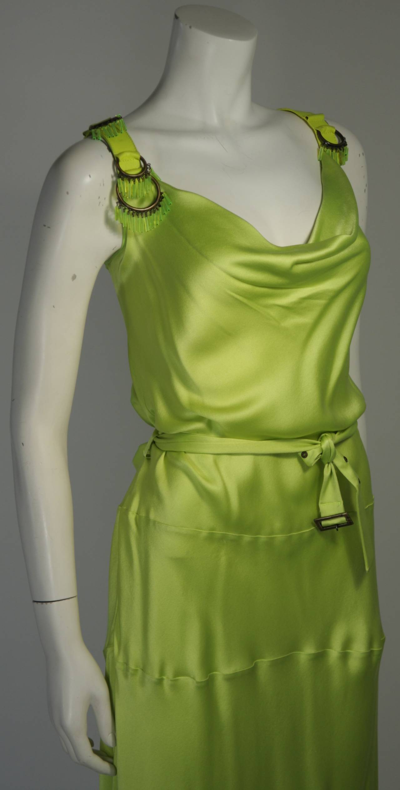 green silk evening dress