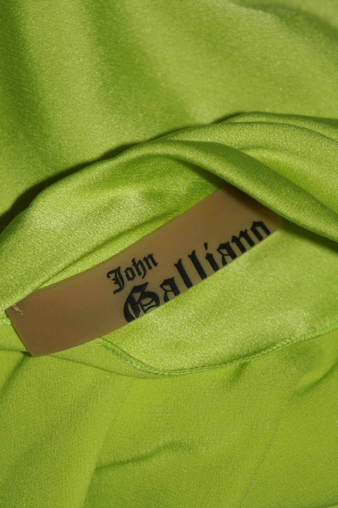 John Galliano Lime Green Silk Cocktail Dress w/ Belt & Beaded Detail 1