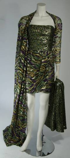 Bill Blass Strapless Dress Ensemble with Blazer & One Shoulder Wrap XS Petite