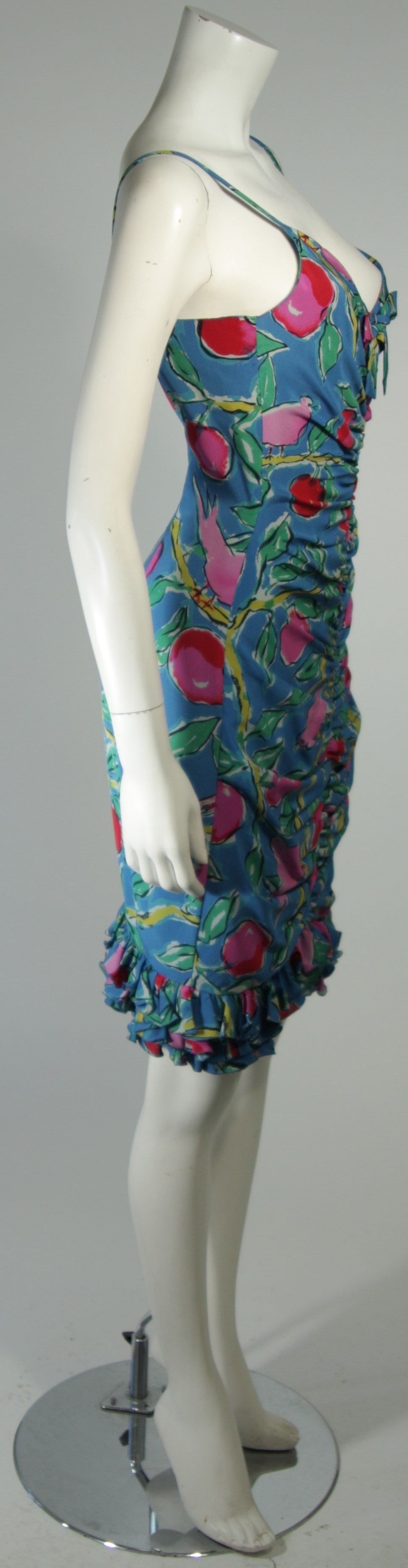 Women's Ungaro Tropical Print Silk Cocktaili Dress with Bird Motif Size 8