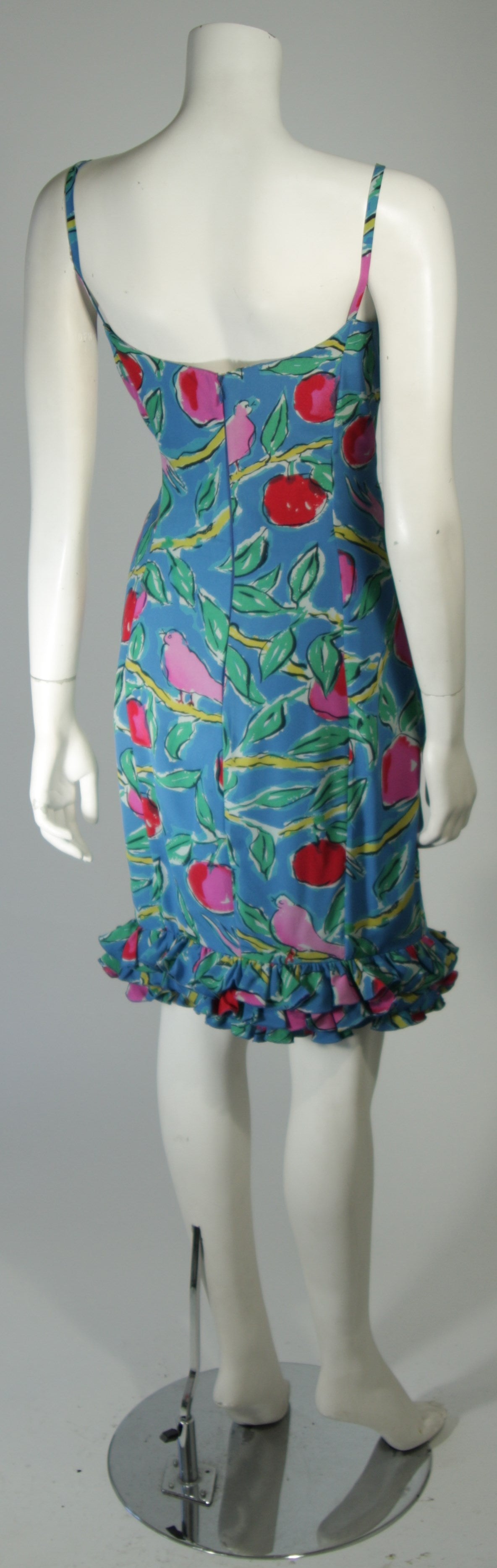 Ungaro Tropical Print Silk Cocktaili Dress with Bird Motif Size 8 1