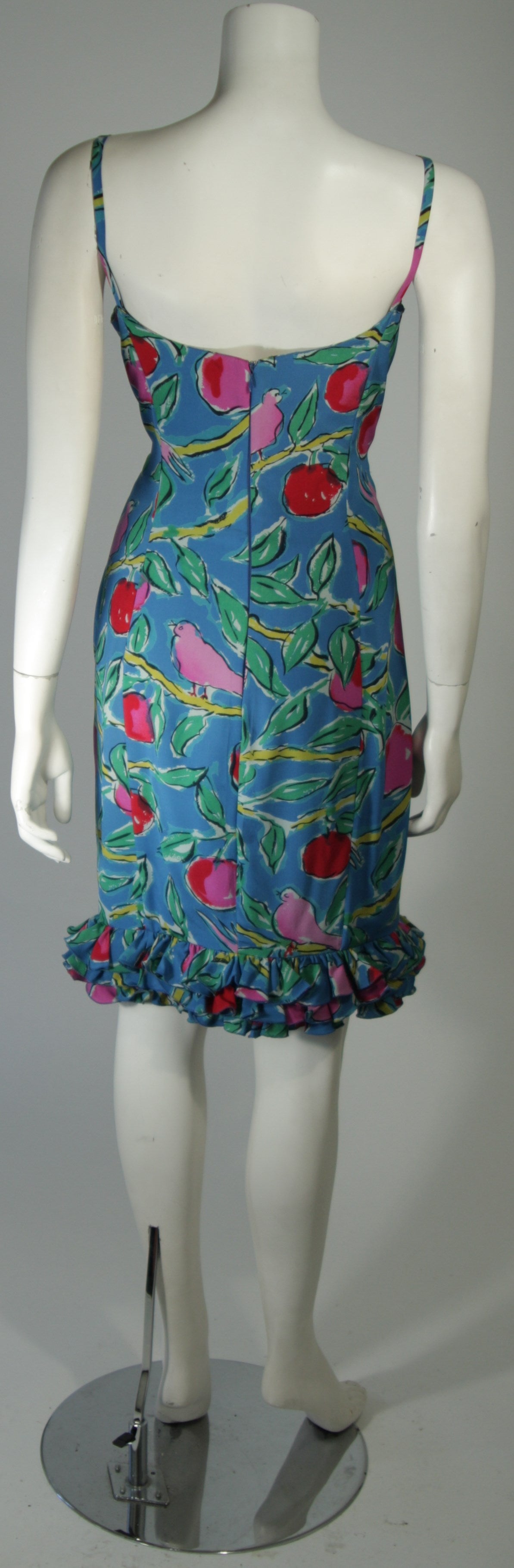 Ungaro Tropical Print Silk Cocktaili Dress with Bird Motif Size 8 2