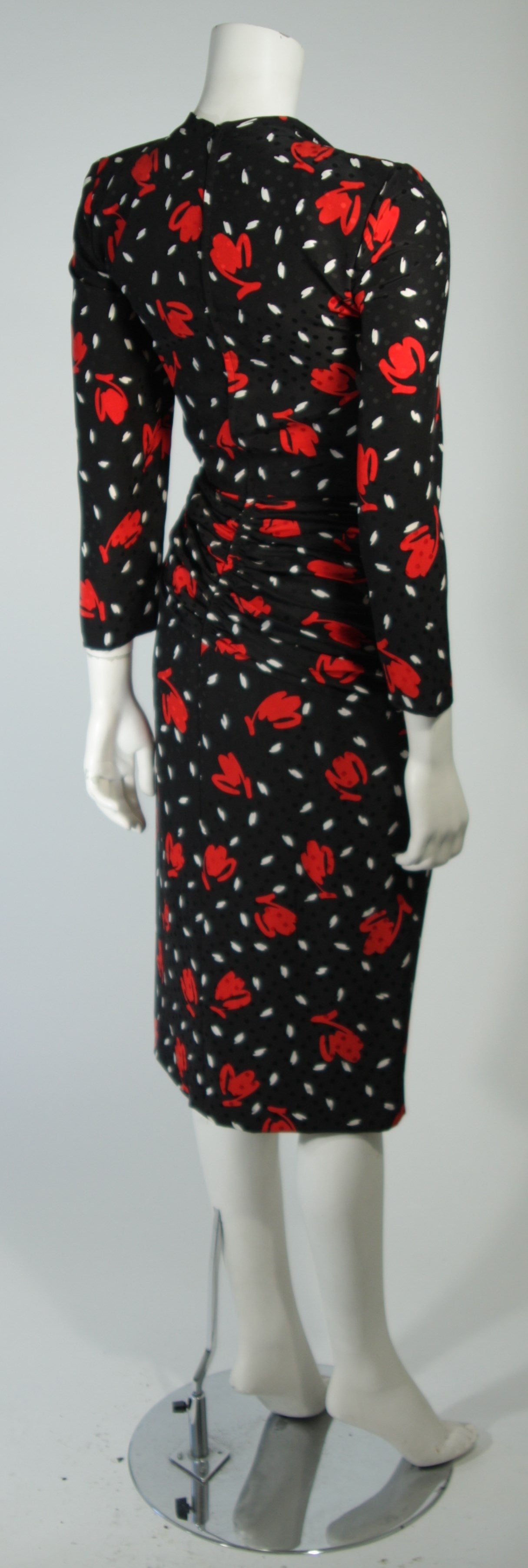 Vintage Black and White Polka Dot Dress with Abstract Rose Size Small 2