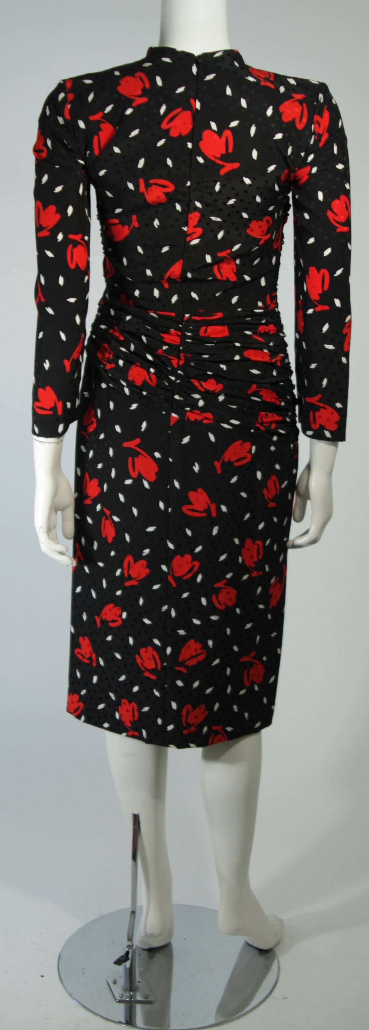 Vintage Black and White Polka Dot Dress with Abstract Rose Size Small 3