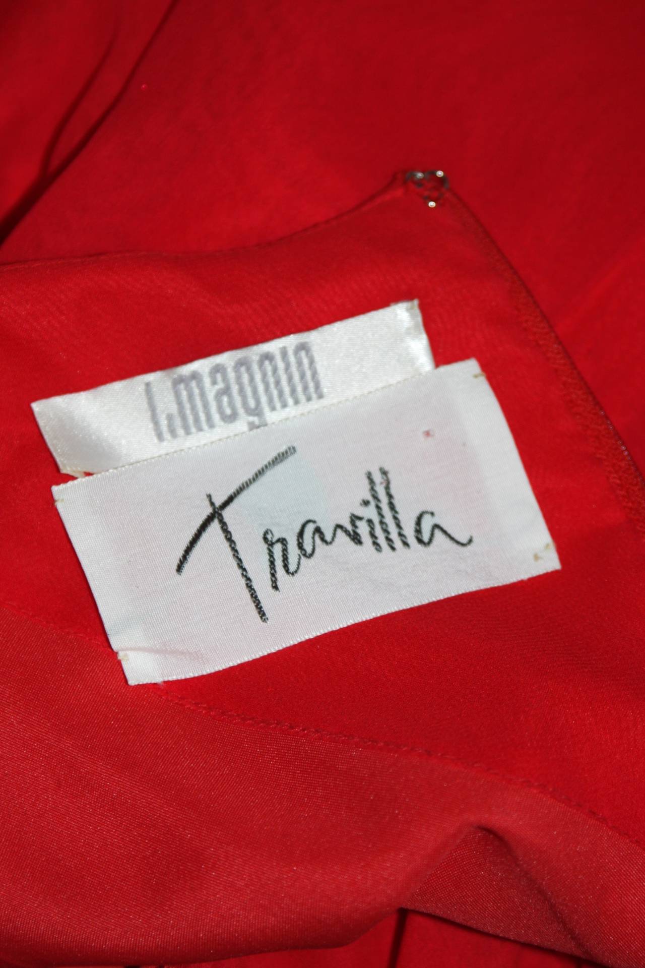 Women's Travilla Red Silk Chiffon Godet Dress with Shawl Size Small Medium For Sale