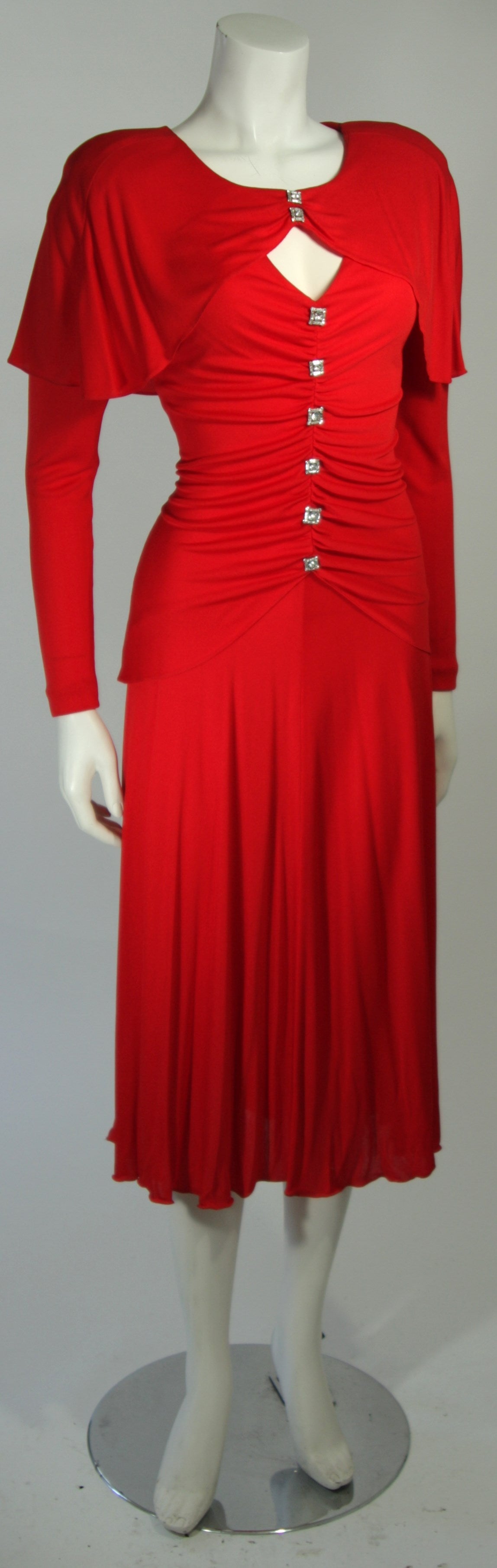 Holly Harp Vestido de manga larga de punto rojo con botones de strass Talla mediana en Excelente estado para la venta en Los Angeles, CA