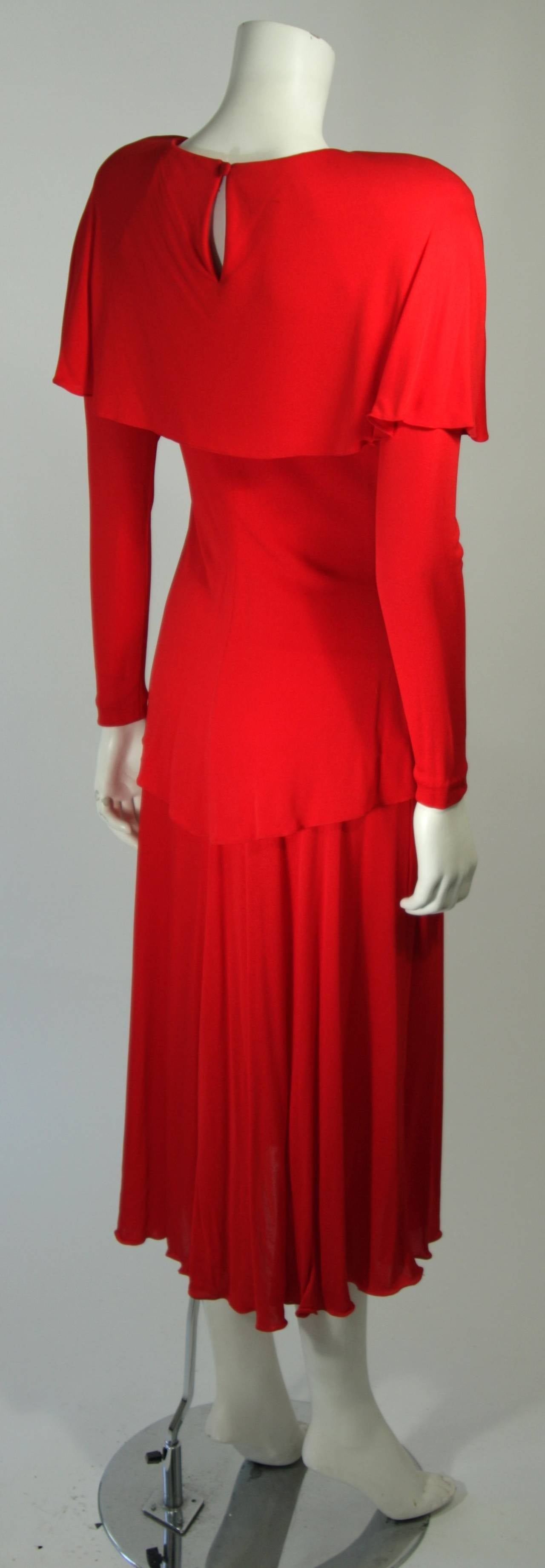 Holly Harp Red Jersey Long Sleeve Dress with Rhinestone Buttons Size Medium For Sale 1