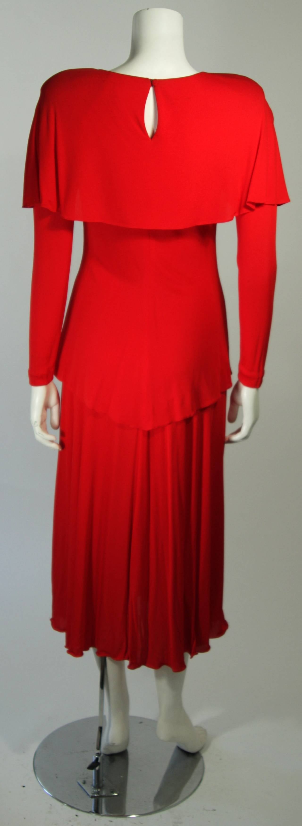 Holly Harp Red Jersey Long Sleeve Dress with Rhinestone Buttons Size Medium For Sale 2