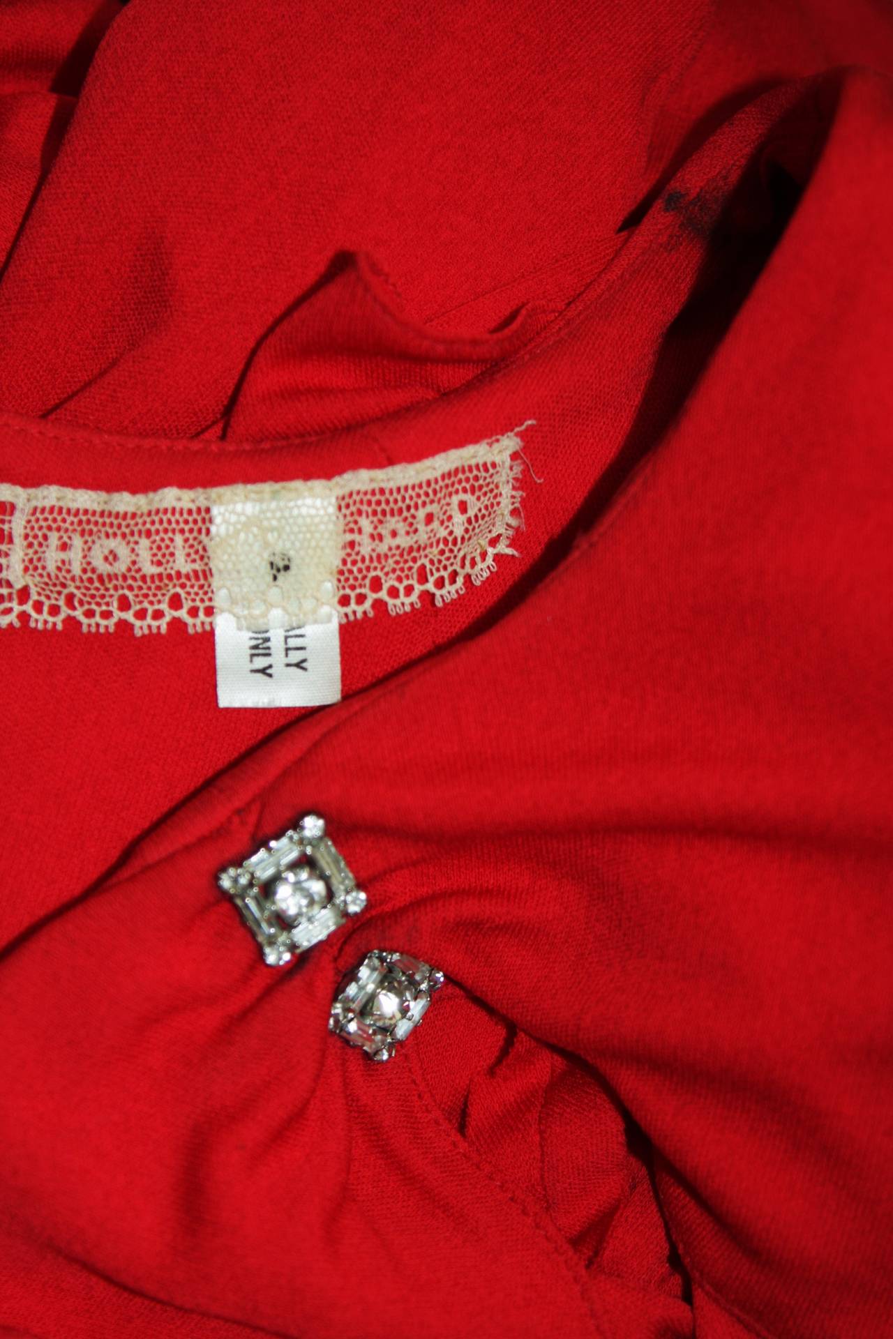 Holly Harp Vestido de manga larga de punto rojo con botones de strass Talla mediana en venta 5