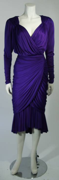 Purple Jersey Ruched Long Sleeve Cocktail Dress Size 2 4