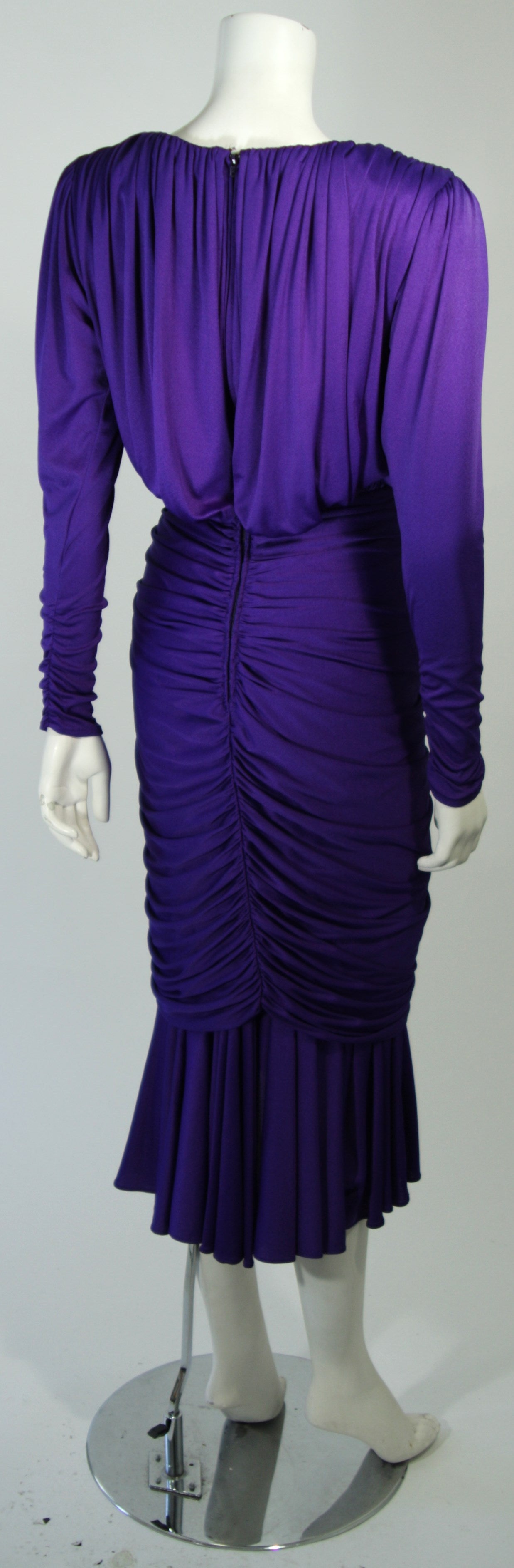 Purple Jersey Ruched Long Sleeve Cocktail Dress Size 2 4 For Sale 1