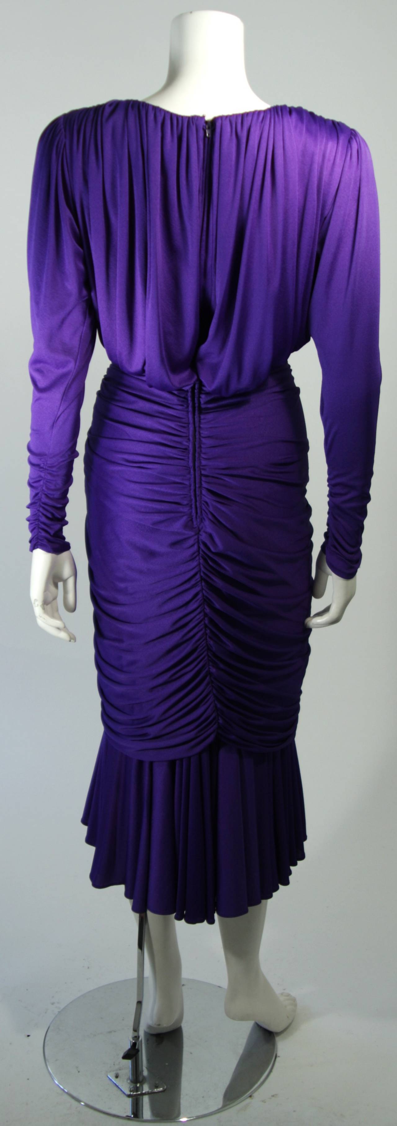 Purple Jersey Ruched Long Sleeve Cocktail Dress Size 2 4 For Sale 2