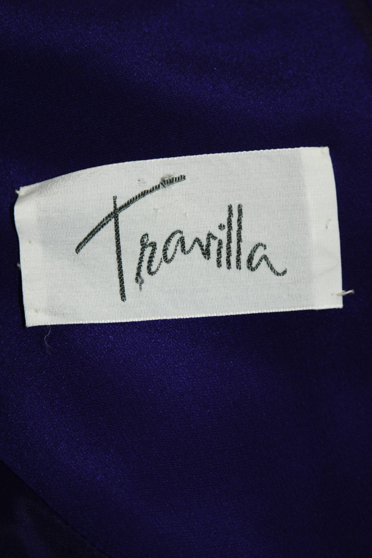 Travilla Purple Silk Long Sleeve Cocktail Dress with Draping Size 8 For ...