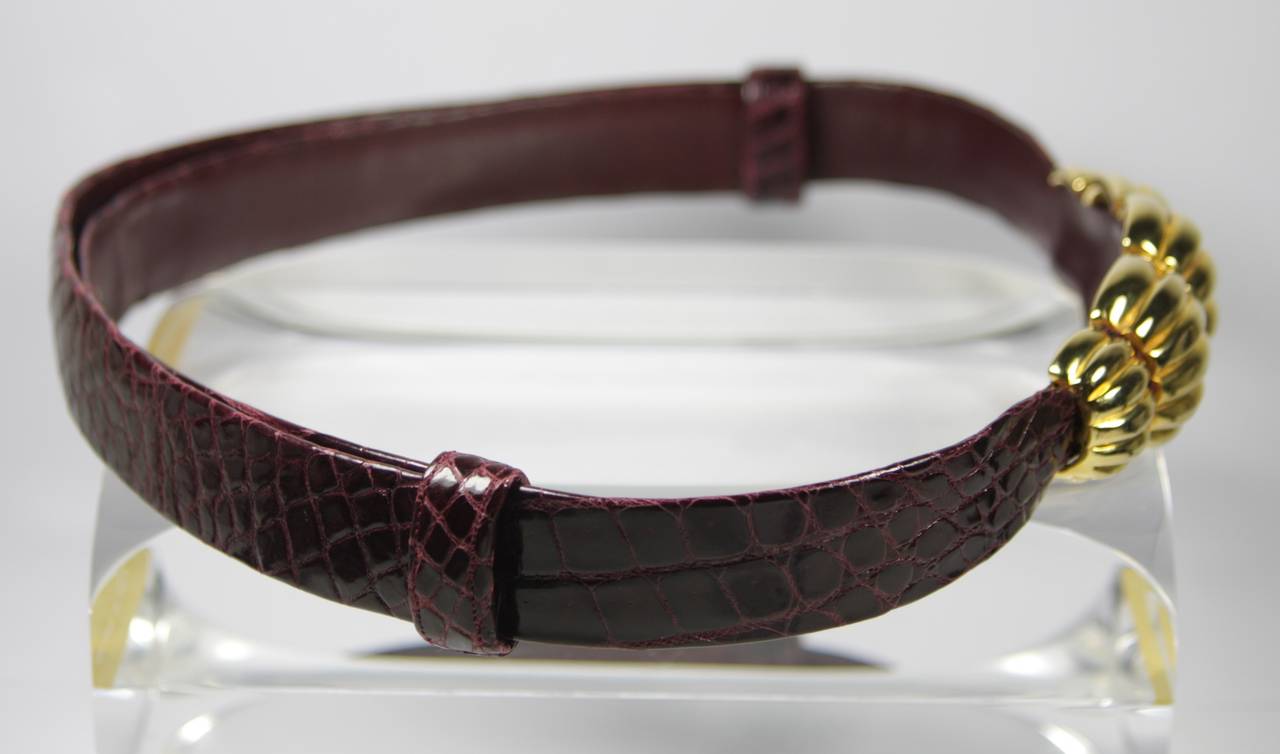 Judith Leiber Burgundy Snakeskin Belt with Gold Buckle 3