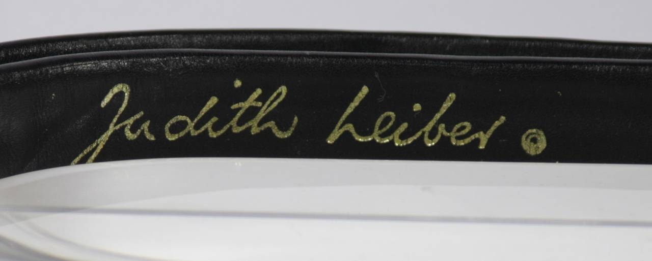 Judith Leiber Adjustable Black Alligator Belt with Gold Buckle 2