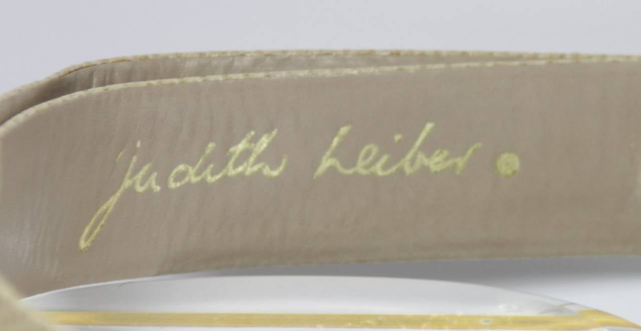 Judith Leiber Cream Snakeskin Belt with Tigers Eye Buckle Detail 4