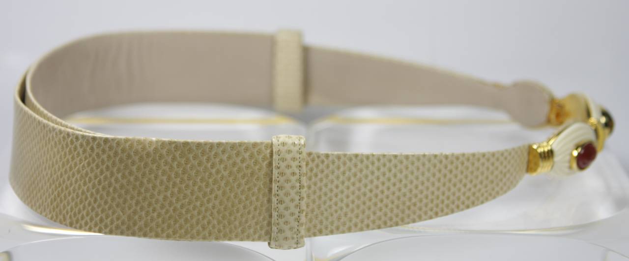 Judith Leiber Cream Snakeskin Belt with Tigers Eye Buckle Detail 2