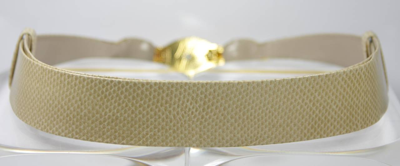 Judith Leiber Cream Snakeskin Belt with Tigers Eye Buckle Detail 3