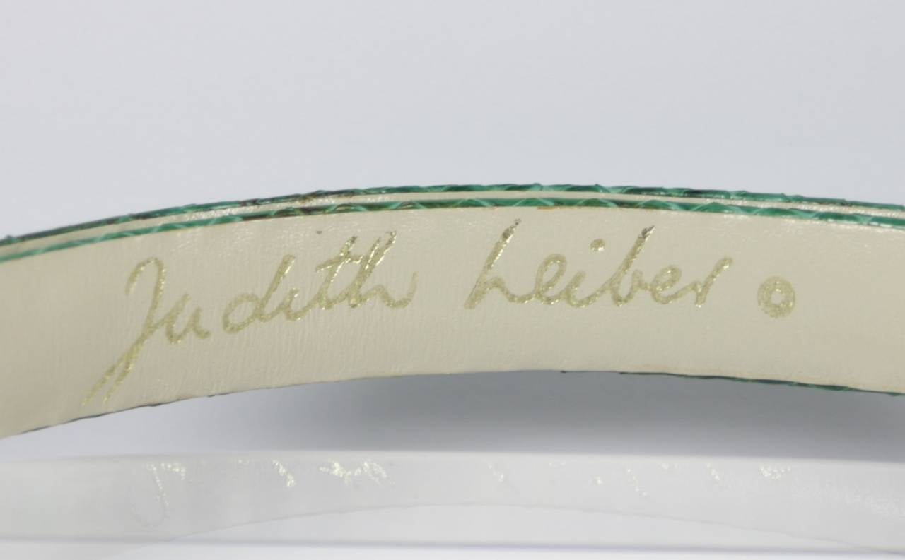 Judith Leiber Green Snakeskin Belt with Multi-Metal Green Stone and Bone Details 4