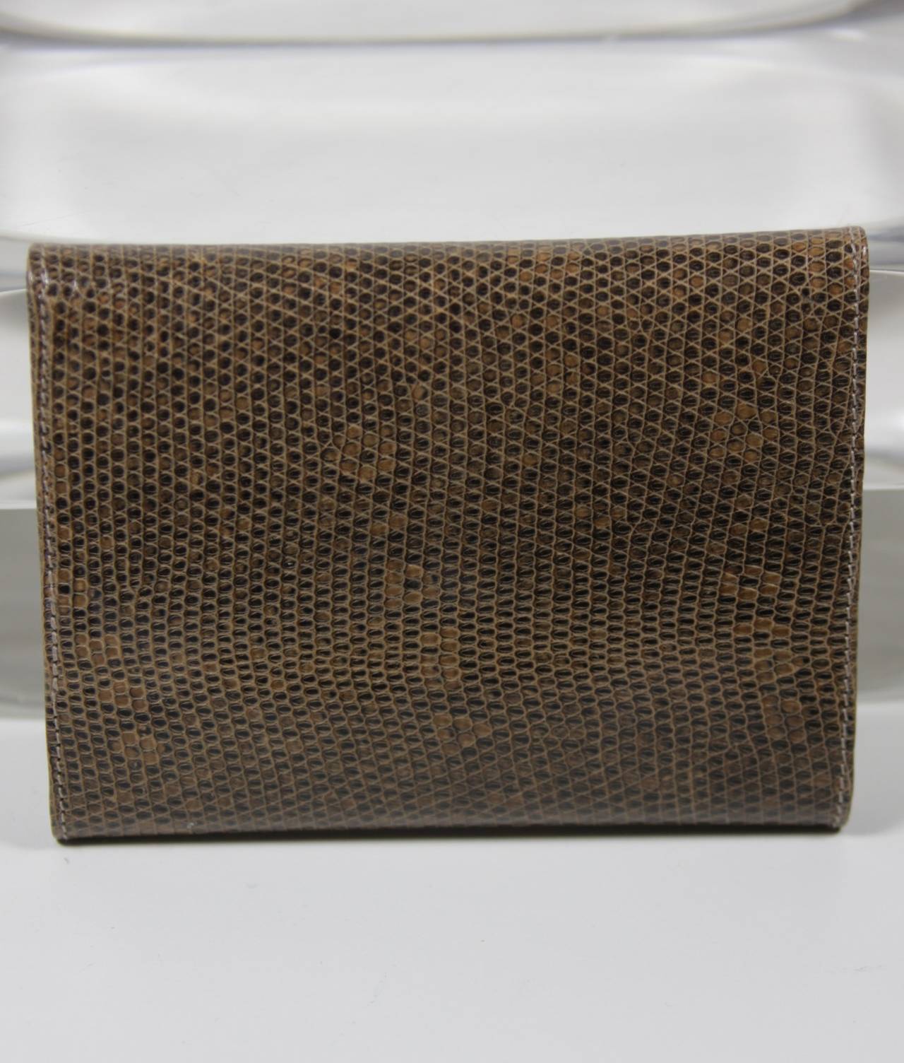 Judith Leiber Brown Lizard Skin Wallet with Gold Clasp 2