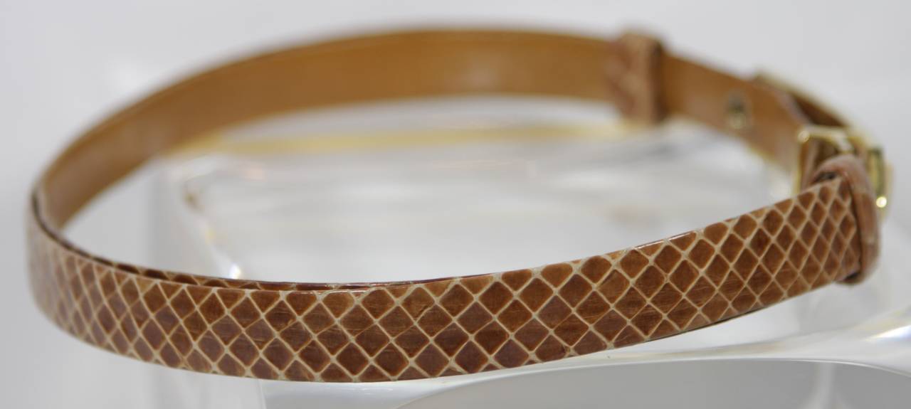 Judith Leiber Cognac Hued Snakeskin Belt with Gold hardware and Bone Accent In Excellent Condition In Los Angeles, CA