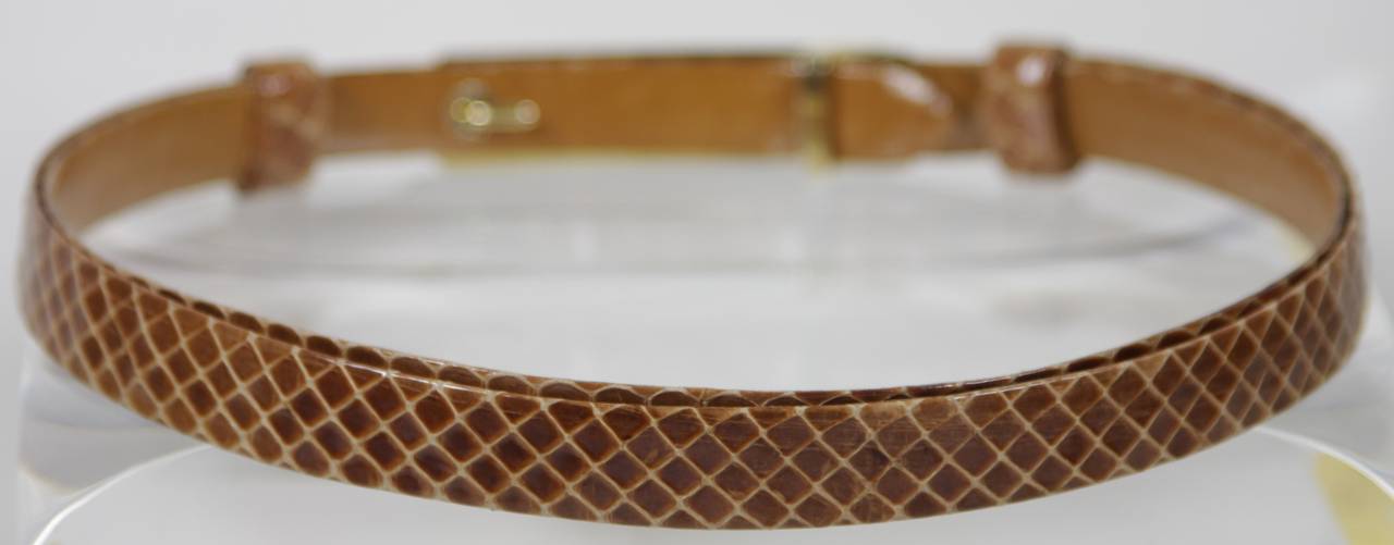 Judith Leiber Cognac Hued Snakeskin Belt with Gold hardware and Bone Accent 1