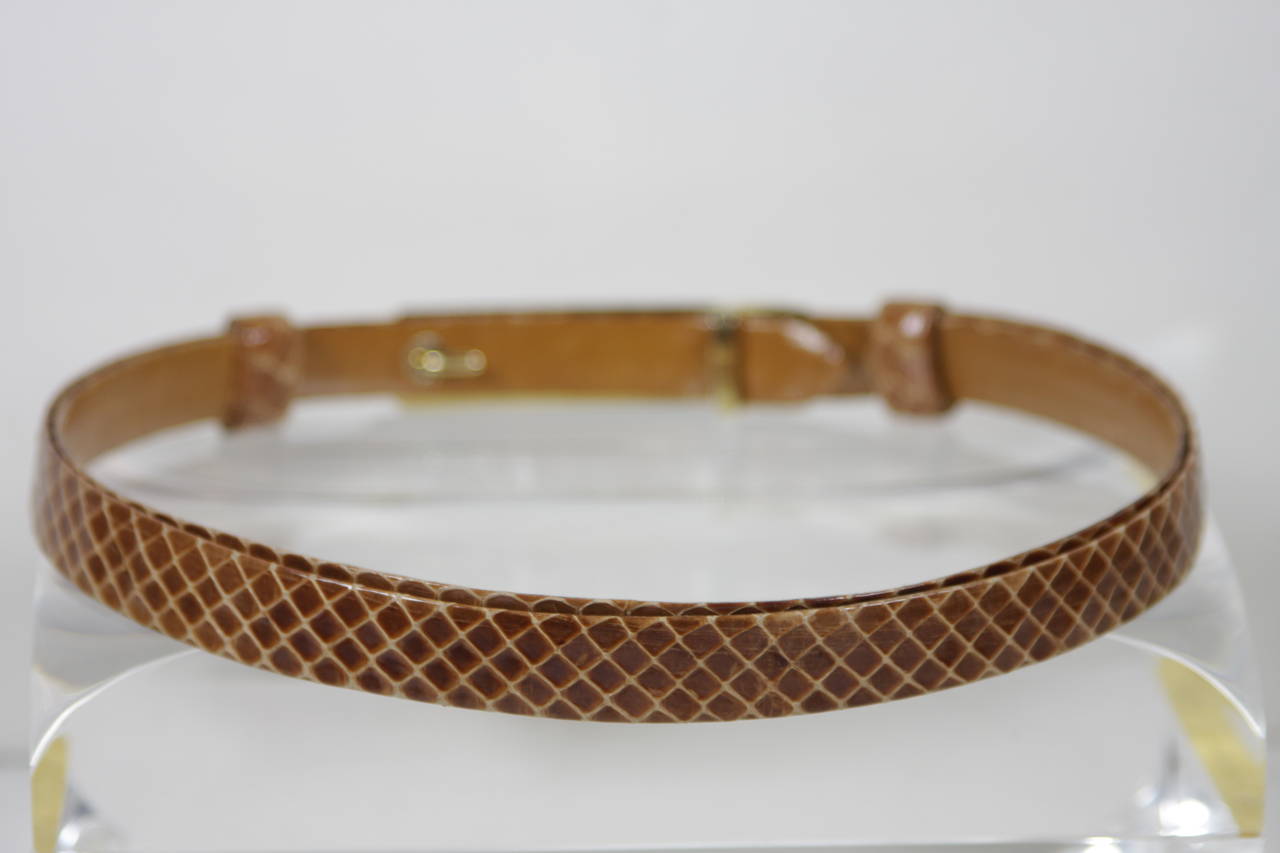 Women's Judith Leiber Cognac Hued Snakeskin Belt with Gold hardware and Bone Accent