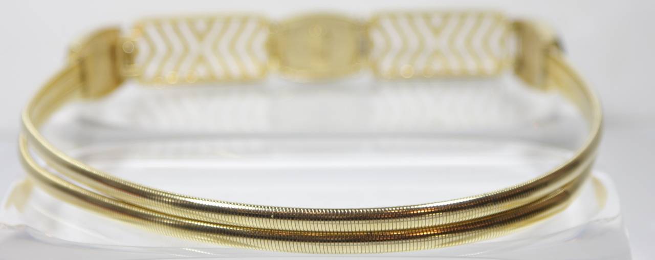 Women's Judith Leiber Gold Expandable Belt with Black Stone Accents