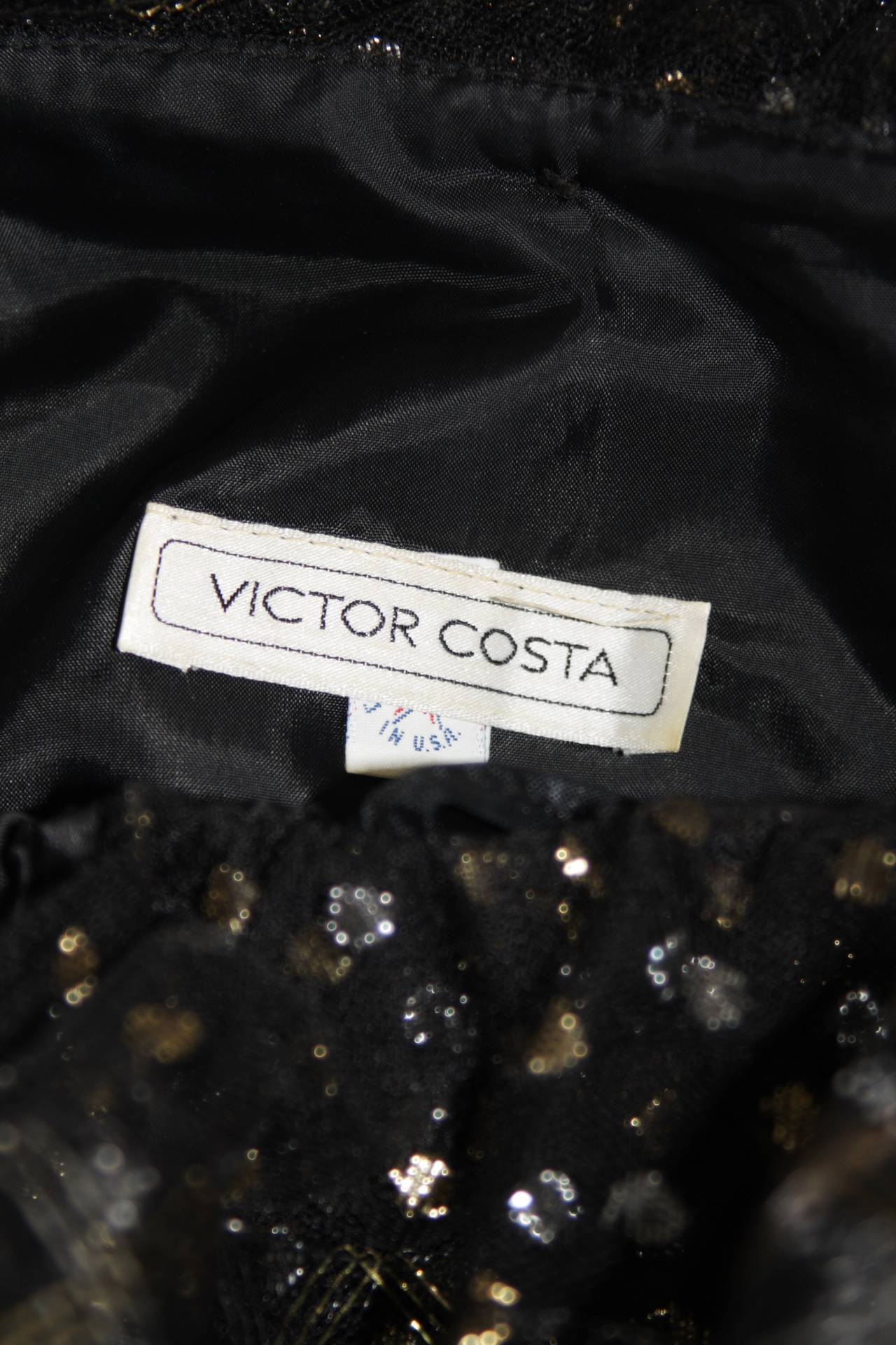 Victor Costa Black with Gold and Silver Metallic Accents Cocktail Dress Size 2 For Sale 3