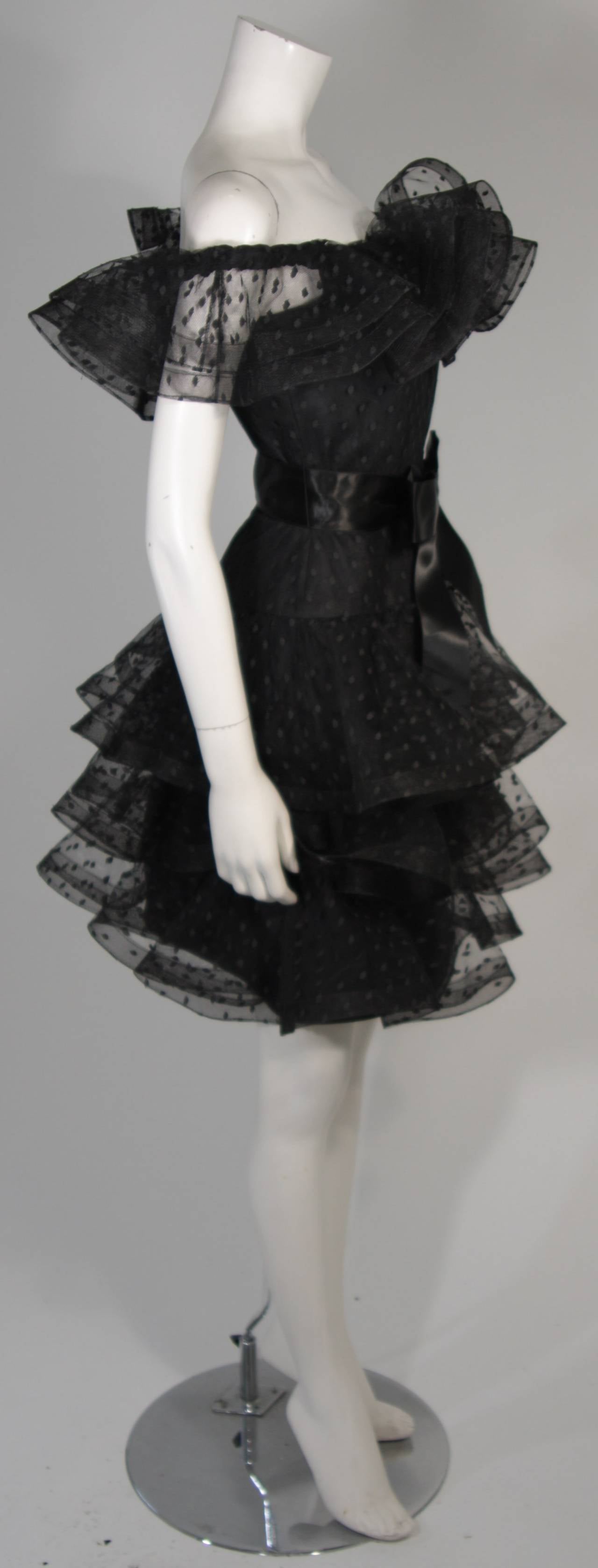 Victor Costa Black Cocktail Dress with Ruffled Horsehair Hemlines Size 2 For Sale 1