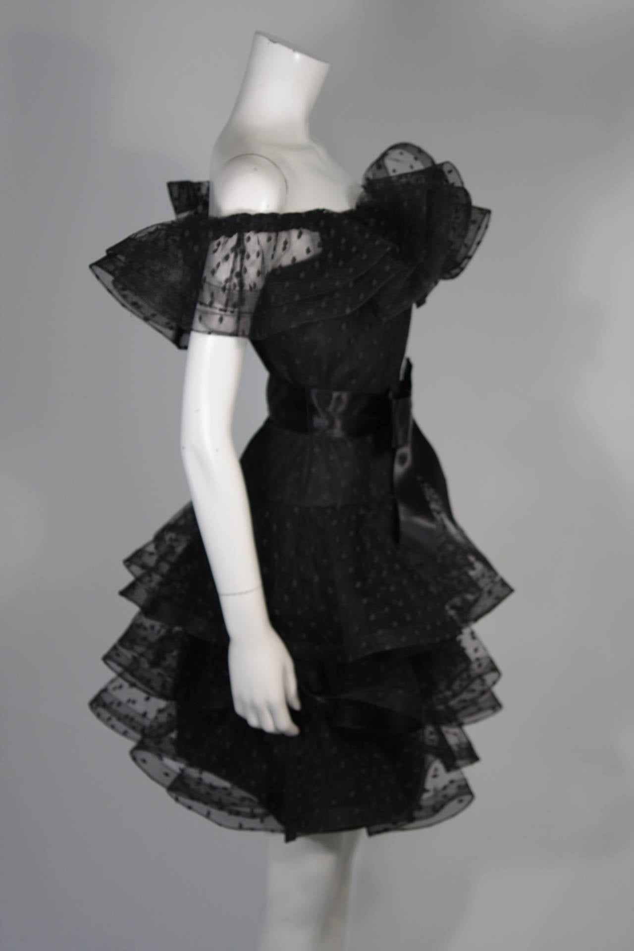 Victor Costa Black Cocktail Dress with Ruffled Horsehair Hemlines Size 2 For Sale 2