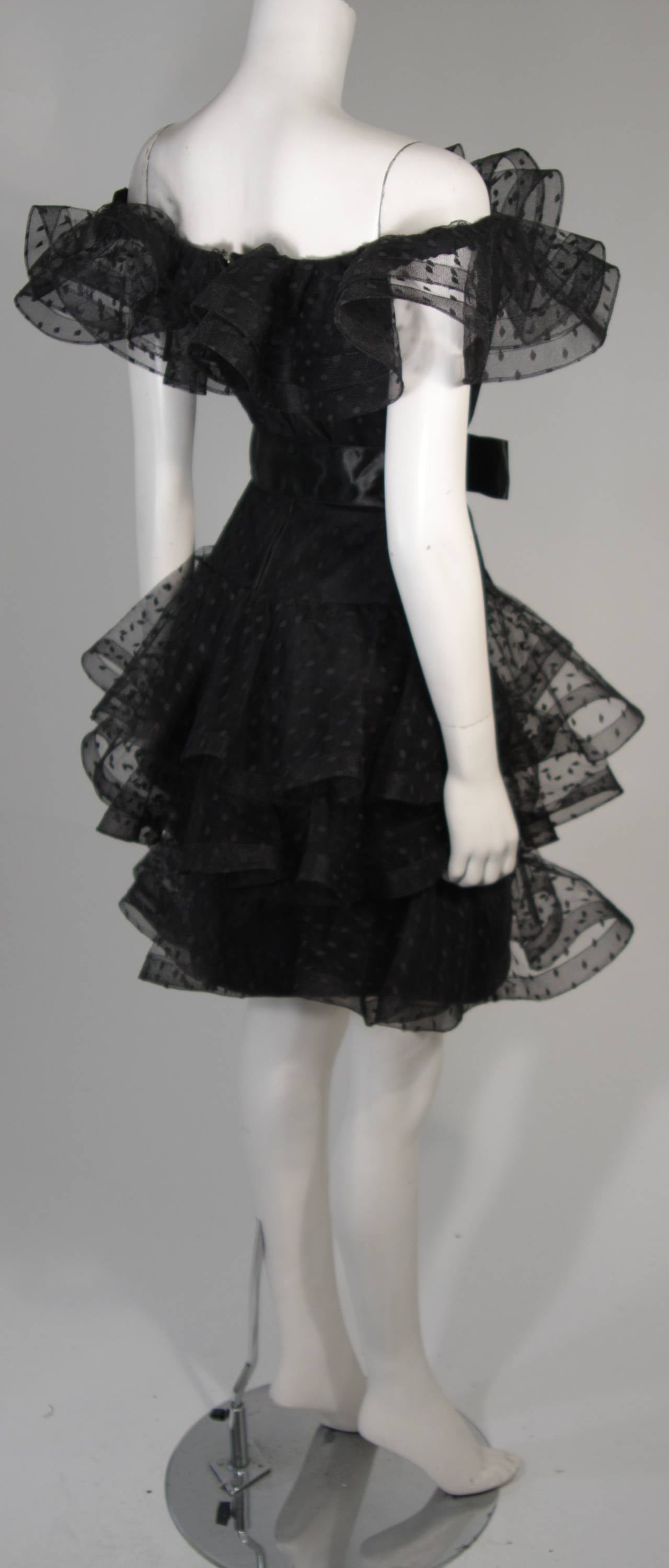 Victor Costa Black Cocktail Dress with Ruffled Horsehair Hemlines Size 2 For Sale 3